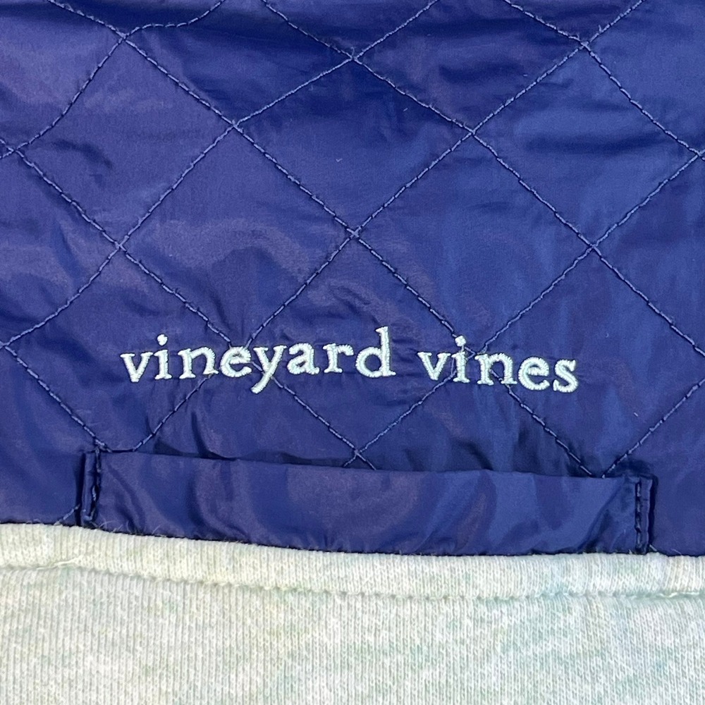 Vineyard Vines Pullover Quilted Snap Neck Hooded Sweatshirt Mint Navy Small - Picture 11 of 12
